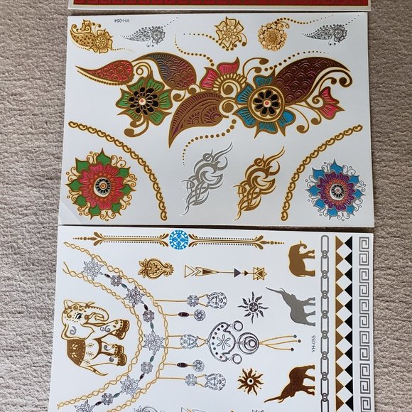 3 sheets Golden Silver Temporary Tattoo - Picture 5 of 15